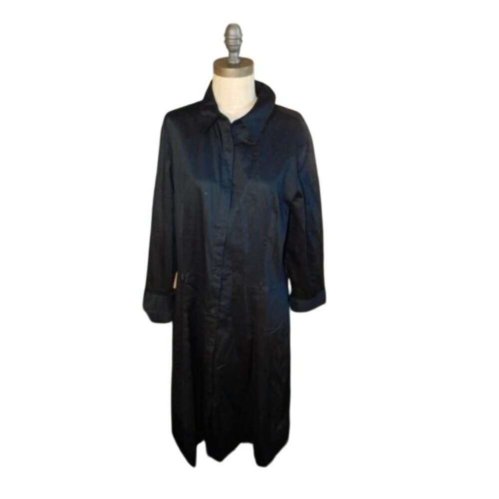 Talbots Size XL Black Collared Cuffed Sleeve Cloth Button Down Dress